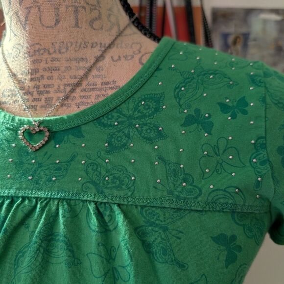 Butterfly Rhinestone Vintage Y2k Green Graphic tee - Picture 3 of 6